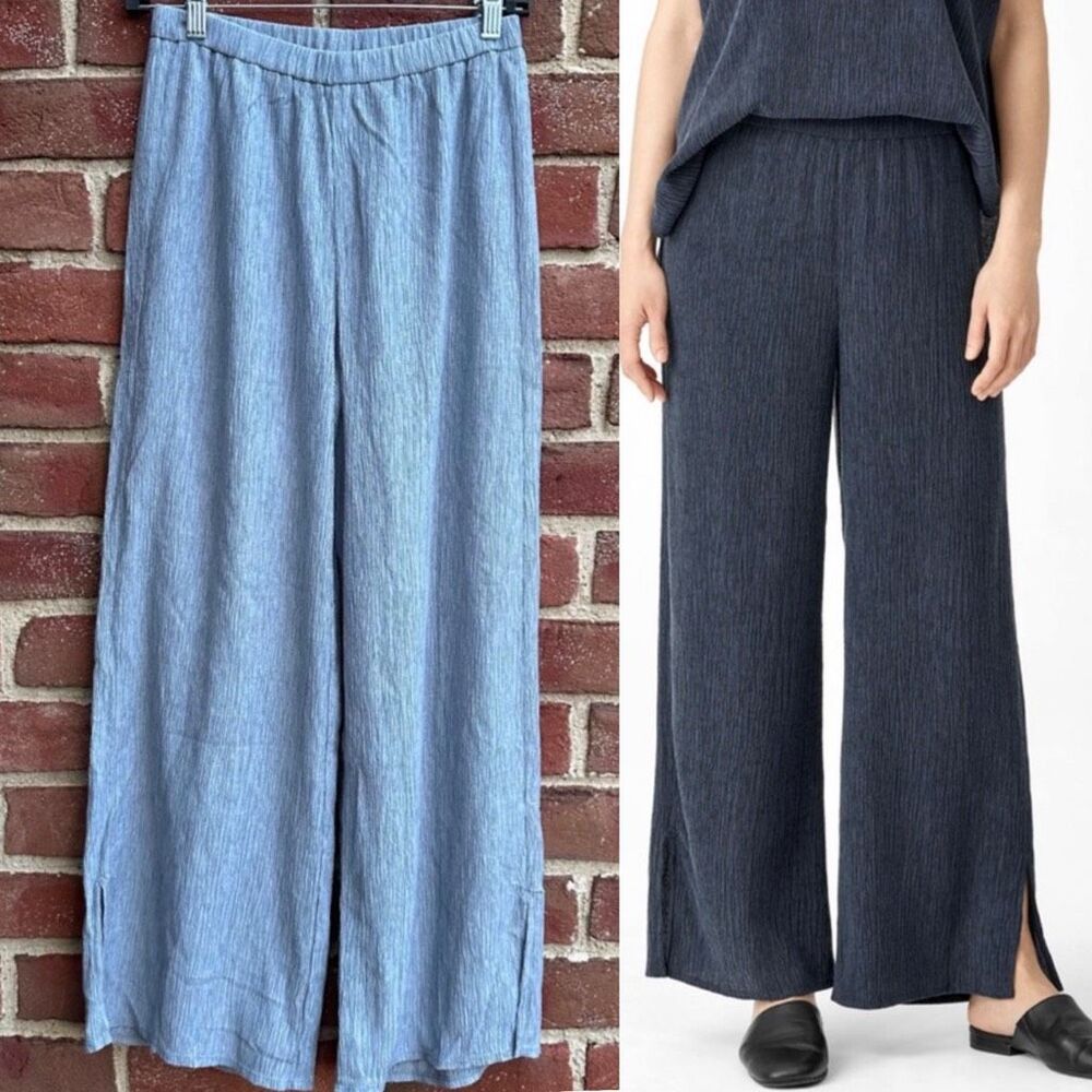 Eileen Fisher $188 Woven Plissé Wide Leg Pants ice Blue Womens XXS NEW